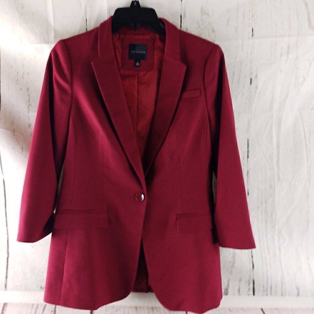 The Limited Womens Size S Red Birdseye 1 Button Suit Blazer